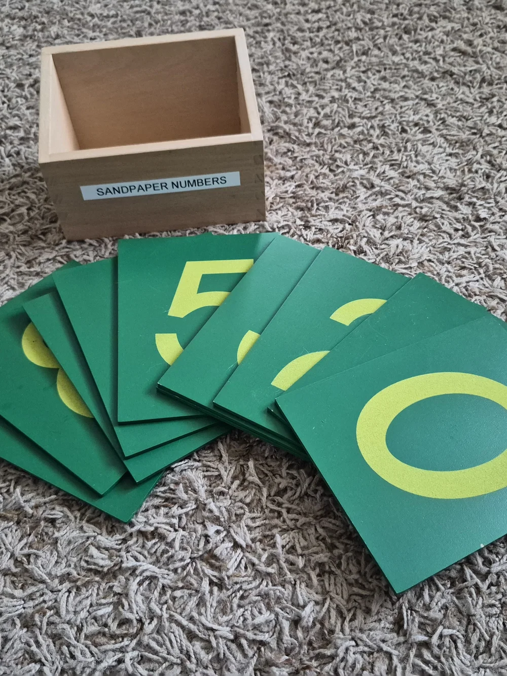 Montessori Number Cards Set - Green with Yellow Numerals (0-9)